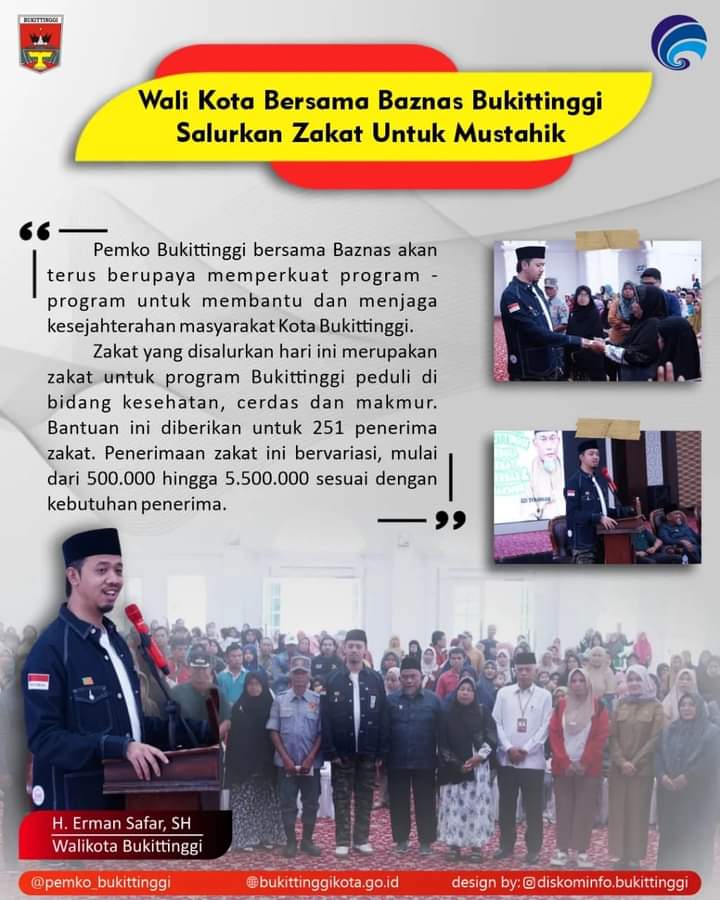 Wako Bersama Baznas Bukittinggi Salurkan Zakat Untuk Mustahik