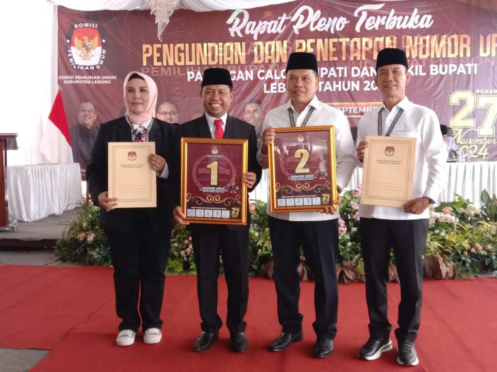 KPU Lebong Lakukan Rapat pleno Terbuka pengambilan Nomor Urut Pasangan Calon Bupati dan wakil Bupati Lebong tahun 2024